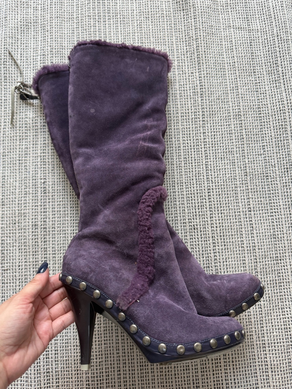 Rare Y2K Vintage NikeLab Collection Purple Suede Studded High Heel Platform Boot